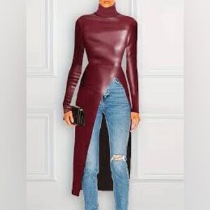 Elegant Burgundy Faux Leather Dress